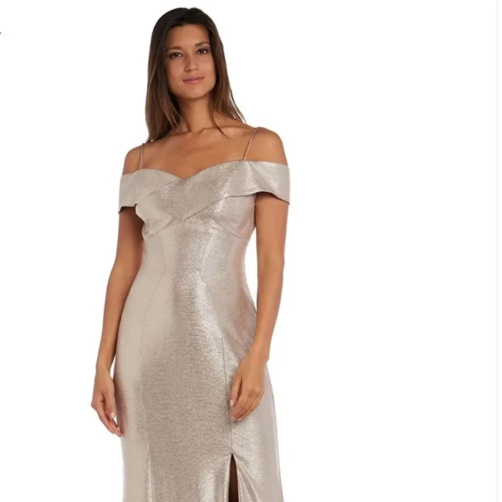 Nightway Cold-Shoulder Foil Gown -
Champagne/Gold new size 8 women’s dress - Picture 6 of 14